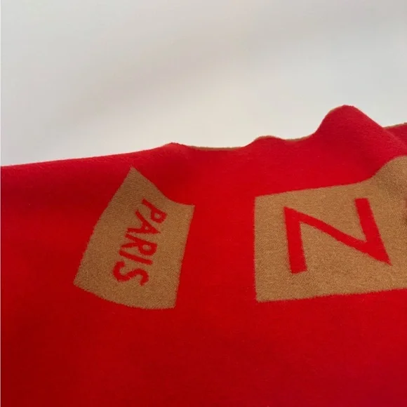 SOLD Louis Vuitton Red & Camel Double Sided 100% Cashmere Winter Scarf Luxury - Picture 12 of 15